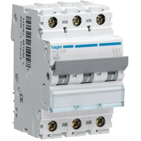 Mcb Hager 3P 16A 6 KA C 3 módulos MCA316