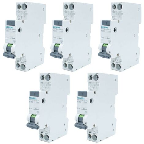 Kit de interruptor automático de corriente residual Siemens 10A 1P+N 30MA AC 4,5KA 5SV13131KK10