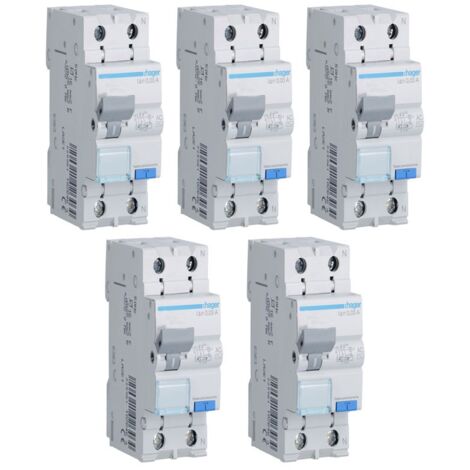 Kit de interruptor diferencial magnetotérmico Hager 1P+N 30MA 10A ADC810H (1/2)