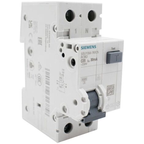 Siemens 25A 6KA 1P+N 30MA interruptor diferencial tipo A 2M 5SU13567KK25