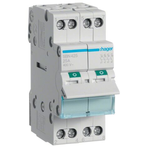 Interruptor de desconexión Hager 25A 4 polos 400VAc 2 módulos SBN425