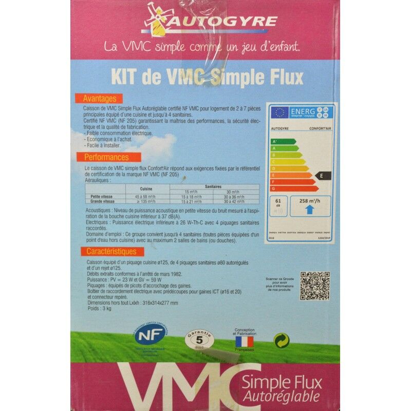 Kit VMC simple flux autoréglable extra plate Micropro 2 Autogyre - 94906