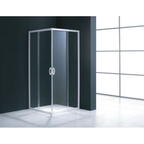 Paroi de douche d'angle extensible 67-69cm – 2 fixes + 2 coulissantes – Verre de sécurité 5mm – Profilés blancs – Gamme Mezzo – Alterna (1/3)