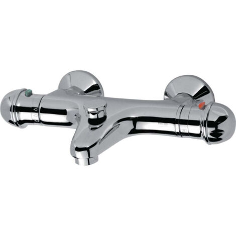 Roca – Mitigeur thermostatique de baignoire – Finition métal – Entraxe 150mm – Limiteur de débit et température pour économies d'eau et énergie (1/3)