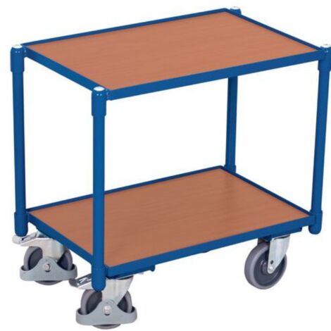 [JAMAIS UTILISE] Chariot de visite 2 plateaux en mélaminé hêtre – Construction mécano-soudée acier – Charge 250kg – Roues anti-trace 125mm – Variofit