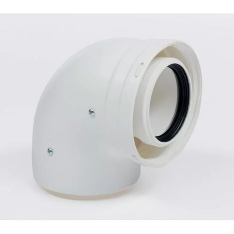 Atlantic – Coude adaptateur ventouse 90° – Transition 60/100 vers 80/125 mm – Polypropylène résistant – Système de ventilation chaudières et PAC