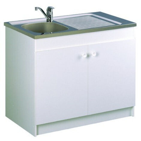 Meuble Sous-Évier AQUARINE Sesame 2 Portes Mélaminé Blanc L80cm pour Buanderie ou Cuisine - 200280