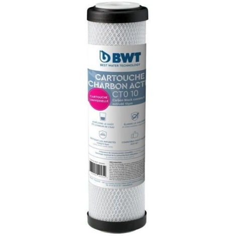 BWT – Cartouche filtrante 9-3/4 pouces – Filtration 20 microns – Charbon actif extrudé – Élimine les particules fines et les odeurs