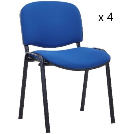 [JAMAIS UTILISE] Lot de 4 Chaises de Bureau Réunion Bleu/Noir Empilables 4 Pieds - L4CB (1/5)