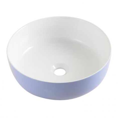 Vasque à poser ronde en céramique – Diamètre 385 mm – Hauteur 140 mm – Couleur extérieure bleu lilas – Sans trop plein – Alterna
