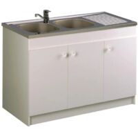 Aquarine – Meuble sous évier 3 portes en mélaminé blanc L120cm – Résistant à l'humidité – Pour rangement sous évier en cuisine ou buanderie