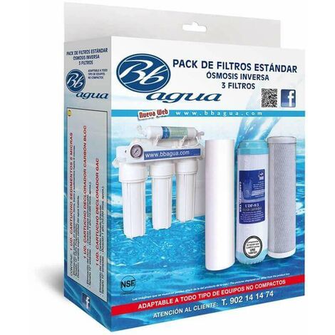 Pack 3 Filtros para equipos purificadores de Osmosis Inversa.  Bbagua.