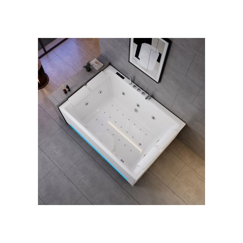 VASCA IDROMASSAGGIO 4 POSTI VASCA IDROMASSAGGIO DA BAGNO 190X135 CON 31  GETTI - 4 STRISCE LED PERIMETRALI 4 CUSCINI + DOPPIA POMPA + OZONO +  RISCALDATORE + BLUETOOTH - CHIUSA 4 LATI