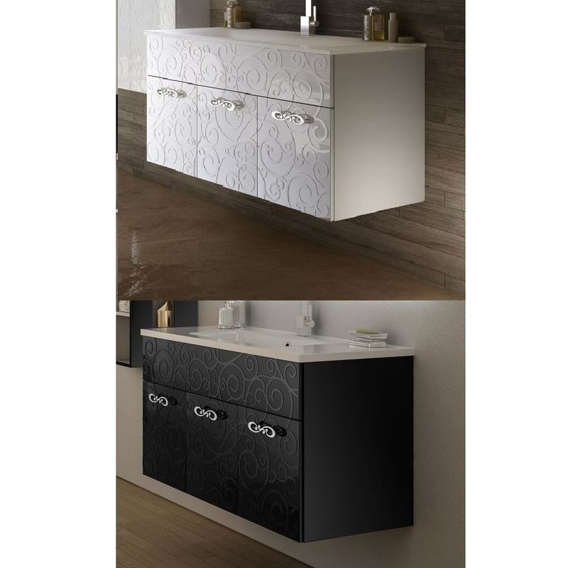 Mobile bagno sospeso moderno Comfort nero, misura cm 100, con specchio led,  lavabo e colonna Arredobagno e Cucine s.r.l.s.