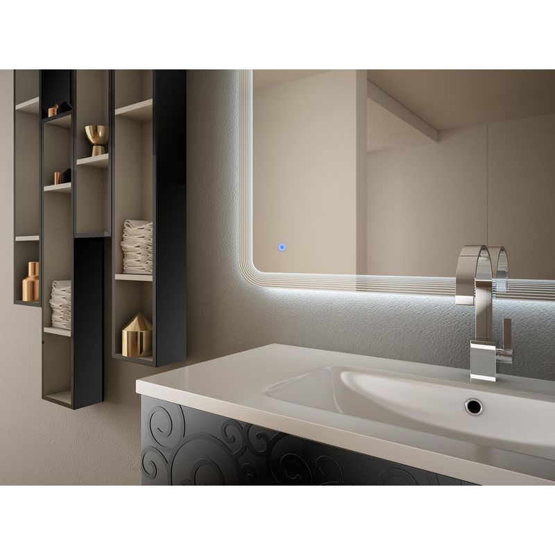 Mobile bagno sospeso moderno Comfort nero, misura cm 100, con specchio led,  lavabo e colonna Arredobagno e Cucine s.r.l.s.