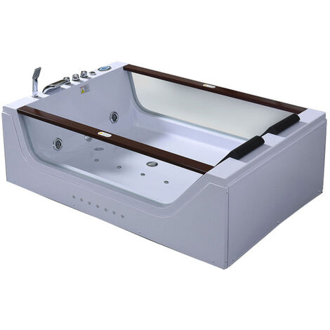 Bagno Italia Vasca da bagno idromassaggio rettangolare 180x120cm 2 posti 18 getti vetri laterali