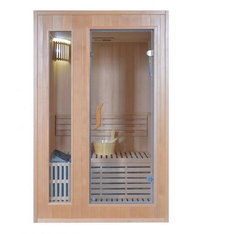 Bagno Italia Sauna Finlandese con stufa Sawo 120x110 cm struttura in legno canadese e porta in vetro