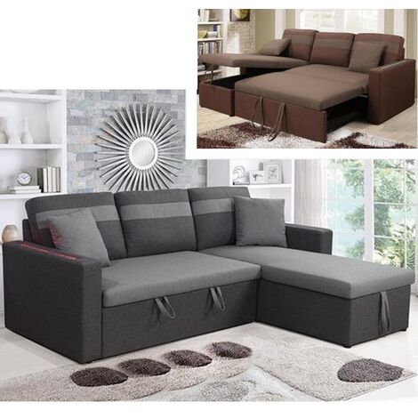 Bagno Italia Divano letto angolare 223 cm microfibra grigio chaise longue reversibile vano contenitore luci led