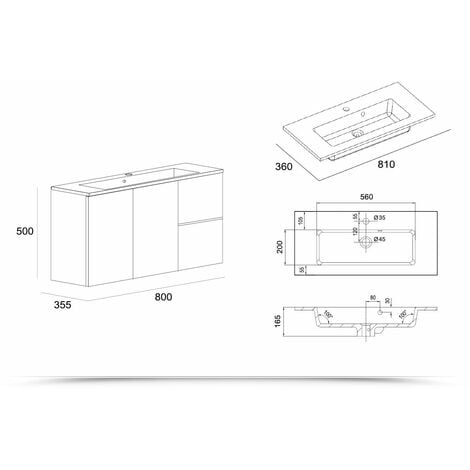 Bagno Italia Arredo Bagno da 80 cm sospeso mobile con lavandino bianco