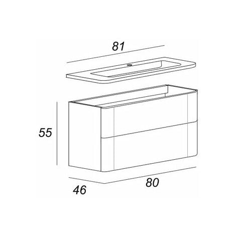 Bagno Italia Mobile arredo bagno 80 cm bianco lucido o rovere soft 2  cassetti lavabo bianco opaco in mineralmarmo arredi I : : Casa e  cucina