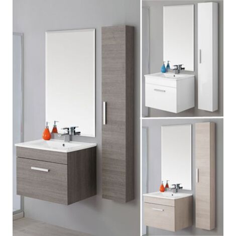 Mobili da bagno sospeso completo con lavabo, colonna e cassettiera rovere e marmo Composad