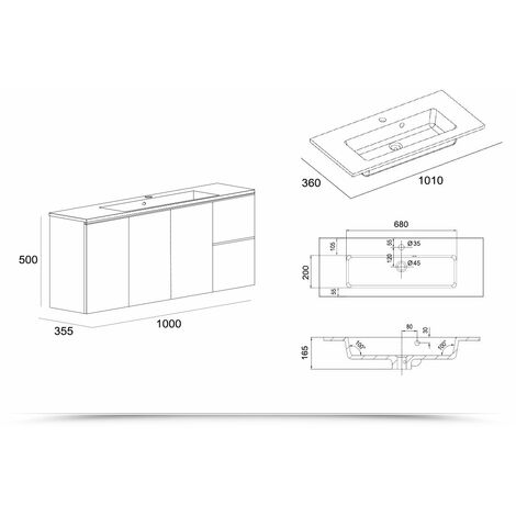 Bagno Italia Arredo Bagno da 100 cm sospeso mobile con lavandino bianco