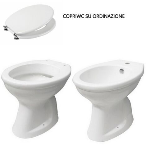 Bagno Italia Sanitari in ceramica vaso wc con copriwc e bidet con scarico a pavimento