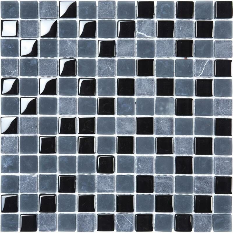 Mosaïque Composite Inox, Verre Et Pierre - Plaque Argent Gris Noir, Modèle 87-58X_b
