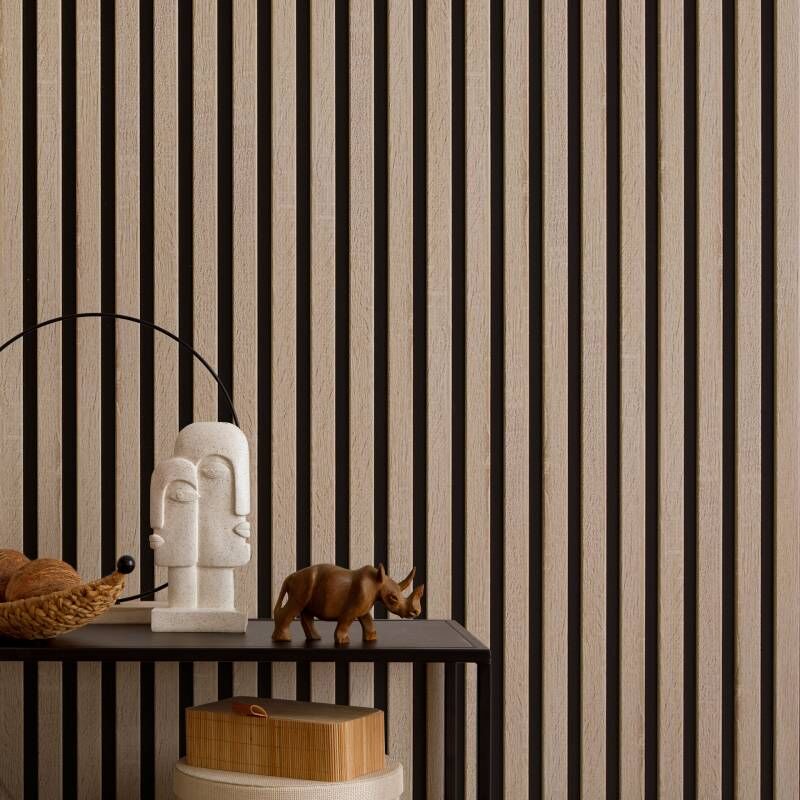 Panneau Acoustique 250x30cm - Lattes Gris Sur Feutre Noir - Isolation Mur Et Plafond - 0.75m²