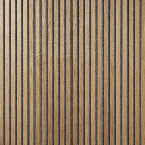 Panneau mural acoustique tasseaux bois 250 x 30 x 1,9 cm - Lamelles chêne clair véritable sur fond gris - 0,75m²