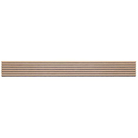 Panneau mural acoustique tasseaux bois 250 x 30 x 1,9 cm - Lamelles chêne clair véritable sur fond gris - 0,75m²