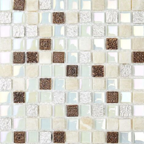 Mosaïque Verre / Pierre - Nacre - 1.5 x 1.5 cm