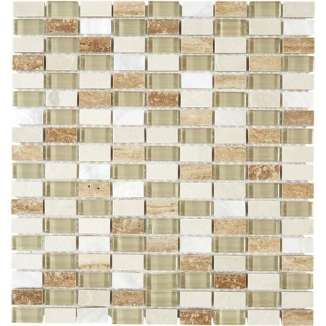 Mosaïque Pierre / Verre - Beige - 1.5 x 3 cm