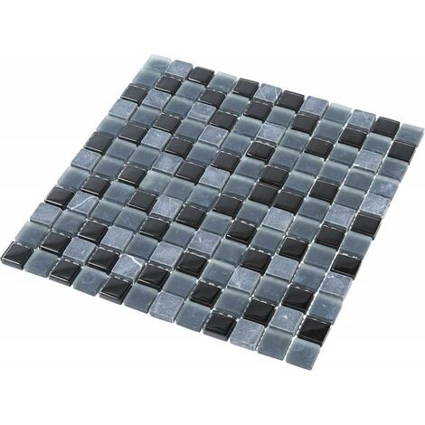 Decoon – Mosaïque en pierre et verre 2.3 x 2.3 cm – Couleur black – Résistante pour pièces humides et sèches – Décoration murale originale