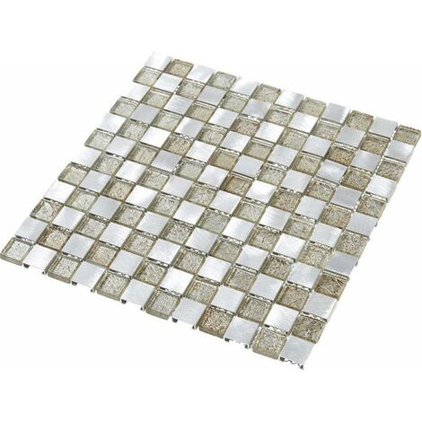 Decoon – Mosaïque en aluminium et verre doré 2.3 x 2.3 cm – Pour murs intérieurs – Style contemporain et design – Facile à poser (1/5)