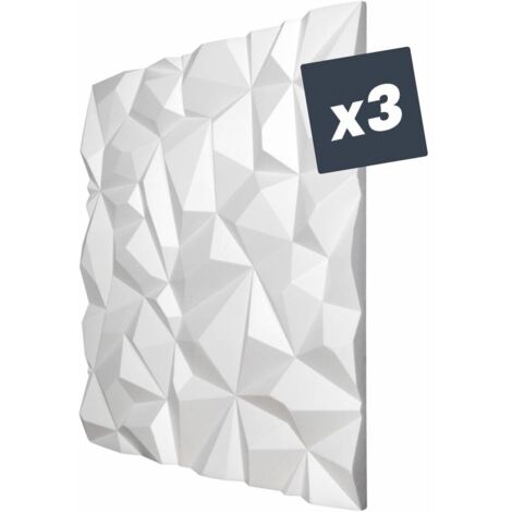 Decoon – Lot de 3 panneaux muraux décoratifs 3D en polystyrène – Effet diamant – 60x60x3 cm – Résistant à l'humidité – Pour salon et chambre (1/5)