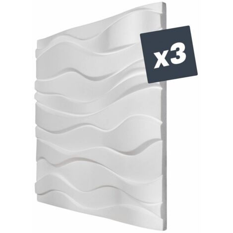 Decoon – Lot de 3 panneaux muraux décoratifs 3D en polystyrène – Effet vagues – Dimensions 60x60x3 cm – Résistant à l'humidité – Facile à poser