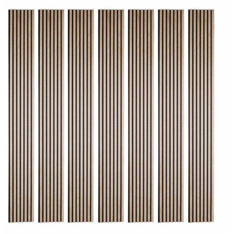 Decoon – Lot de 7 panneaux décoratifs muraux en bois MDF 250 x 30 cm – Finition chêne clair – Insonorisants pour mur TV – 5,25m² - BOIS 250 X