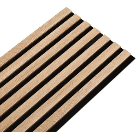 Panneau tasseaux bois 250 x 30 x 1,4 cm décor chêne / fond rigide noir - 0,75m²