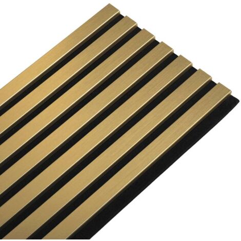 Decoon – Panneau décoratif mural acoustique en tasseaux bois 250 x 30 x 1,9 cm – Finition gold avec feutrine noire – Isolation phonique efficace – 0,75 m²