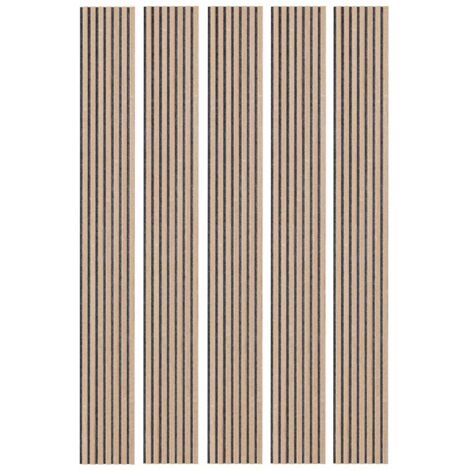 Mur TV - Lot de 5 Panneau tasseaux bois 250 x 30 x 1,9 cm - Décor chêne / Feutrine grise - 3,75M² (1/5)