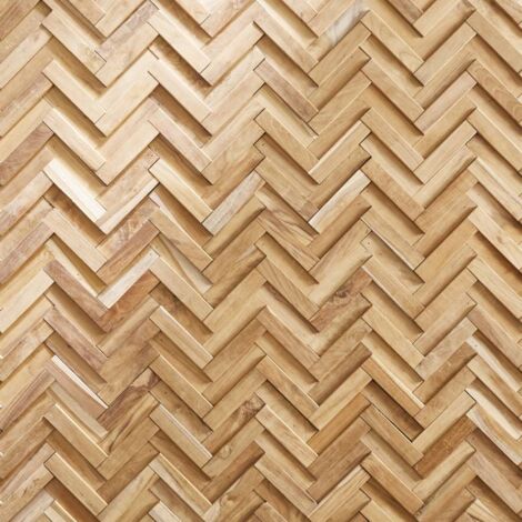 Decoon – Plaquette de parement en bois teck 1,04 m2 – Effet chevron – Installation sans joints – Pour décoration intérieure moderne