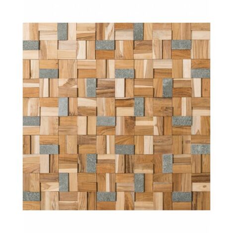 Decoon – Plaquette de parement bois teck et pierre naturelle 0,96 m2 – Effet 3D moderne – Installation facile sans joints – Décoration murale unique