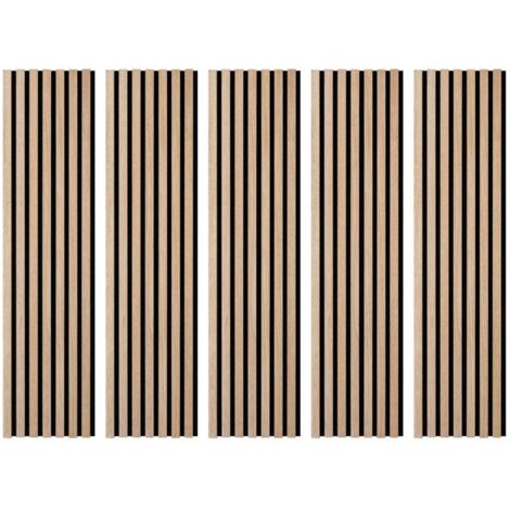 Lot de 5 Panneaux muraux tasseaux bois 120x30x1 cm - Pack tête de lit 90 - Lamelles chêne clair véritable fond noir 1,80 m²