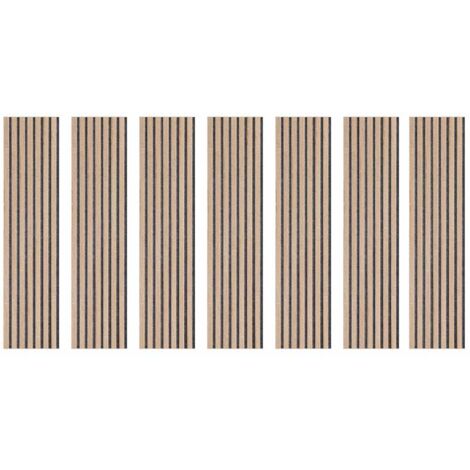 Lot de 7 Panneaux muraux tasseaux bois 120x30x1,9 cm - Pack tête de lit - Lamelles décor chêne / feutrine grise 2,52 m²