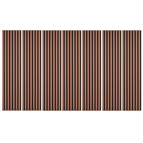 Lot de 7 Panneaux muraux tasseaux bois 120 x 30 x 1,9 cm - Pack tête de lit - Lamelles terracotta / feutrine noir - 2,52m² (1/5)