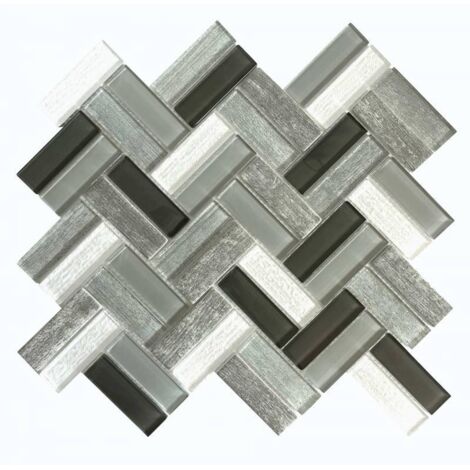 Mosaïque Verre - Mix Gris - 31.5 x 27.5 cm - Chevrons (1/2)