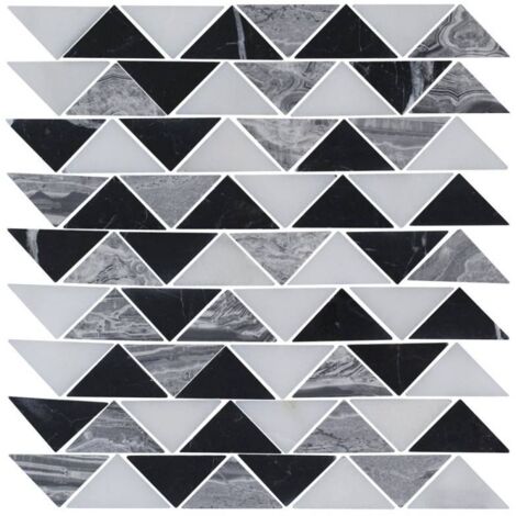 Mosaïque Marbre - Blanc / Noir / Gris - 30.4 x 30 cm - Triangle (1/2)