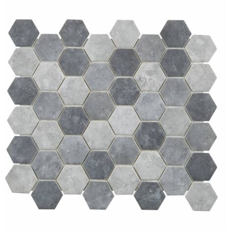 Decoon – Mosaïque en verre mix gris 32.5 x 28 cm – Hexagones résistants à l'humidité et aux rayures – Installation simple sur surfaces planes
