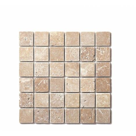Mosaïque travertin Noce 4,8x4,8 - plaque de 30x30 cm - 1cm épaisseur